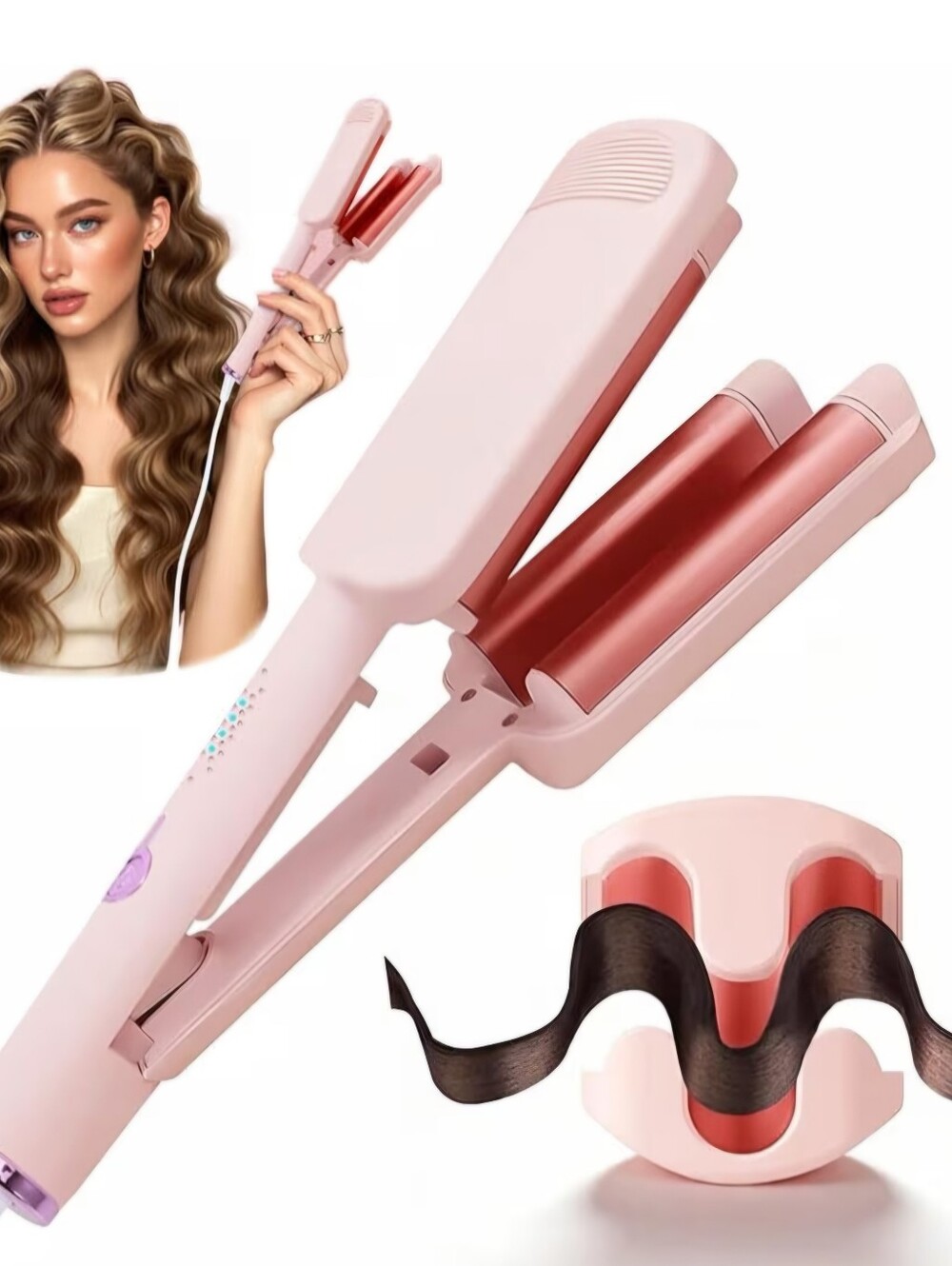 Chikyo Pink Triple Barrel Rove Hair Waver Crimpe- Professional Hair Styler